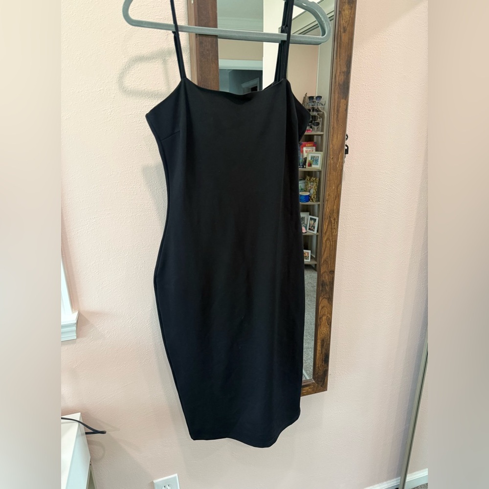 Lulu's Black Midi Slip Dress with Spaghetti Straps
